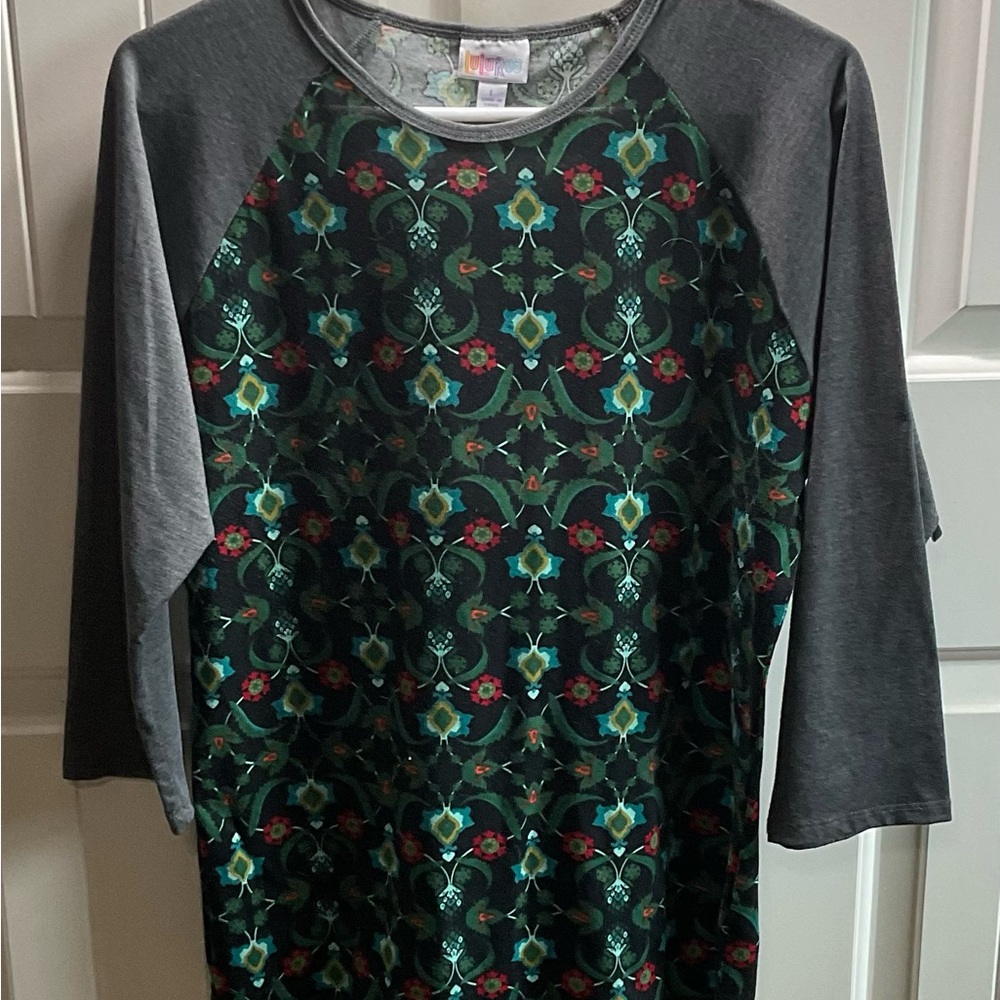 Gray and Floral Raglan Sleeve Top